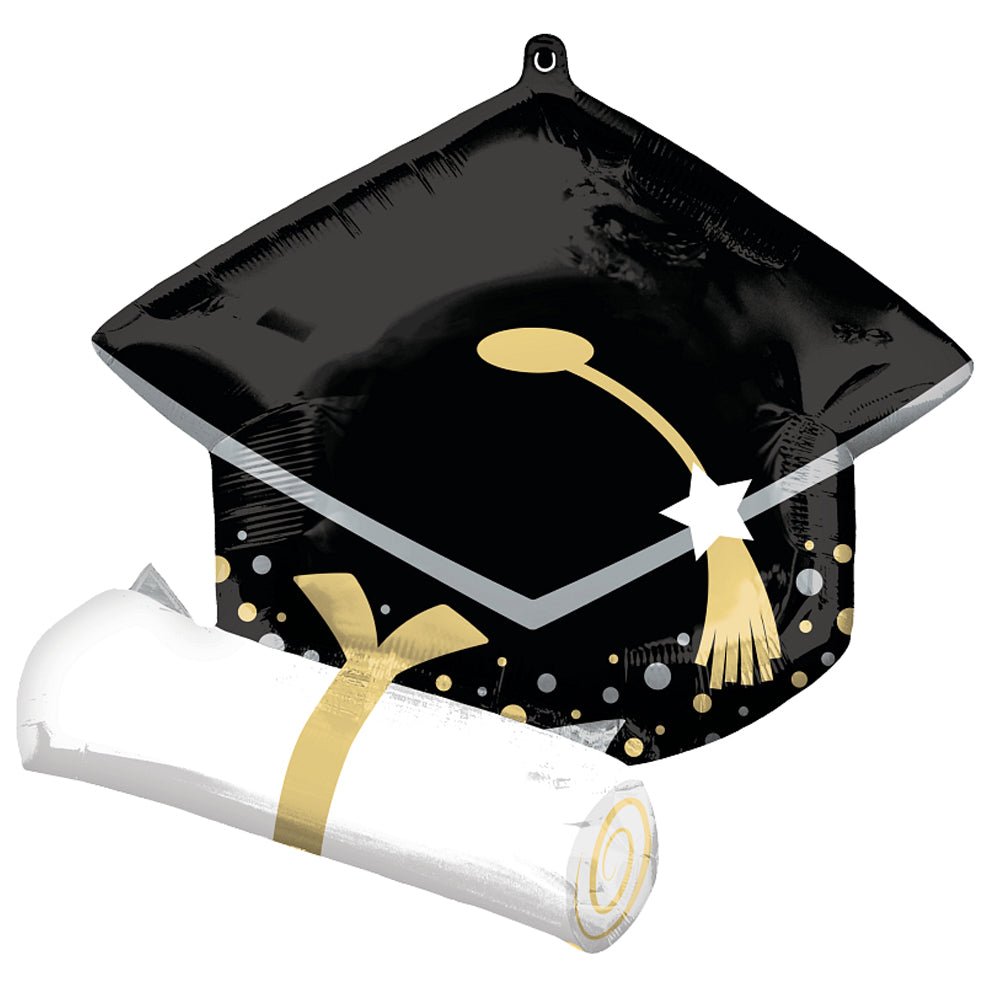 Graduation Foil Balloon Black Grad Cap & White Diploma