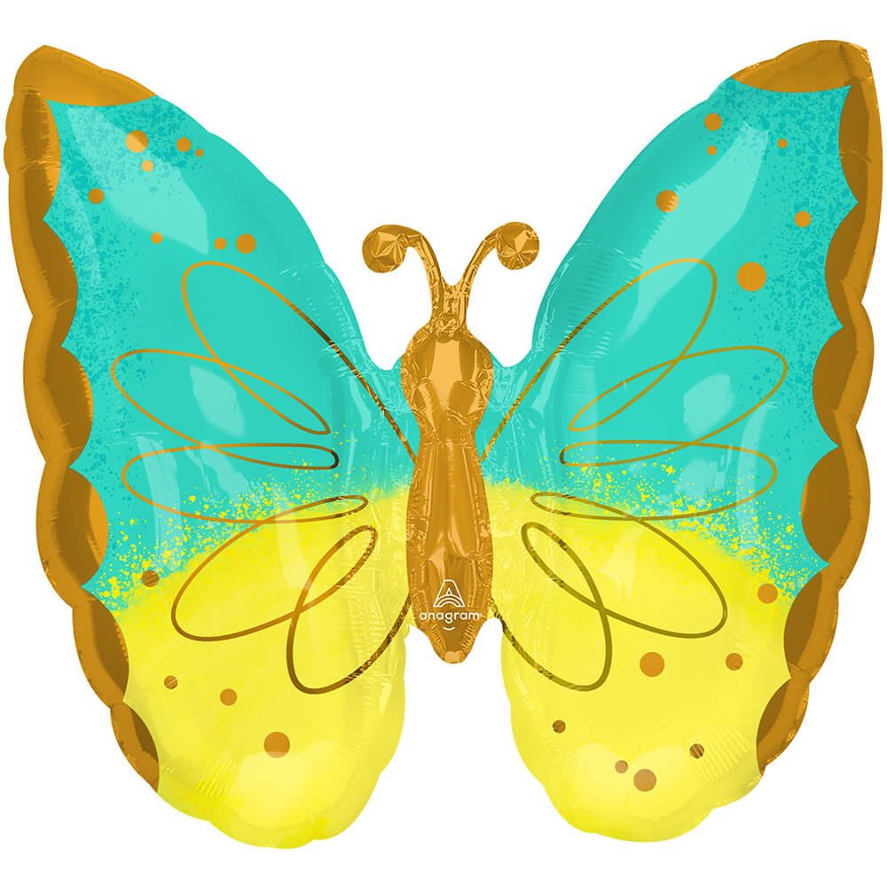 Butterfly Foil Balloon 25 Inch Mint & Yellow