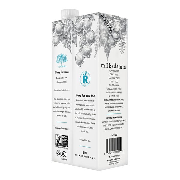 Milkadamia Unsweetened Macadamia Milk 32 oz. - 6/Case