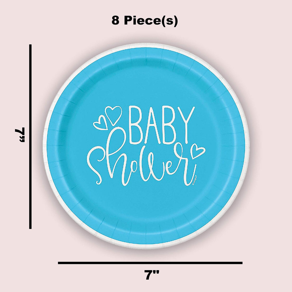 8 Count Blue Hearts Baby Shower Paper Dessert Plates 7 Inch Disposable Tableware for Boys Celebration