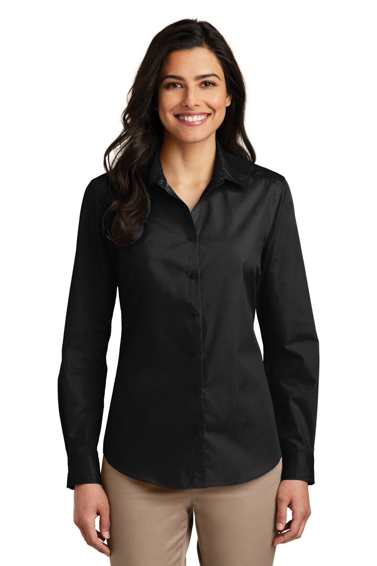 Port Authority® Women's Long Sleeve Carefree Poplin Shirt Lightweight Breathable Professional Top