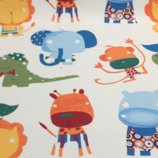Fabricut Animals Monkey Alligator Spun Polyester Fabric - White Blue Green Orange Yellow, Animals And Tree, 60" Width (1 Yard)