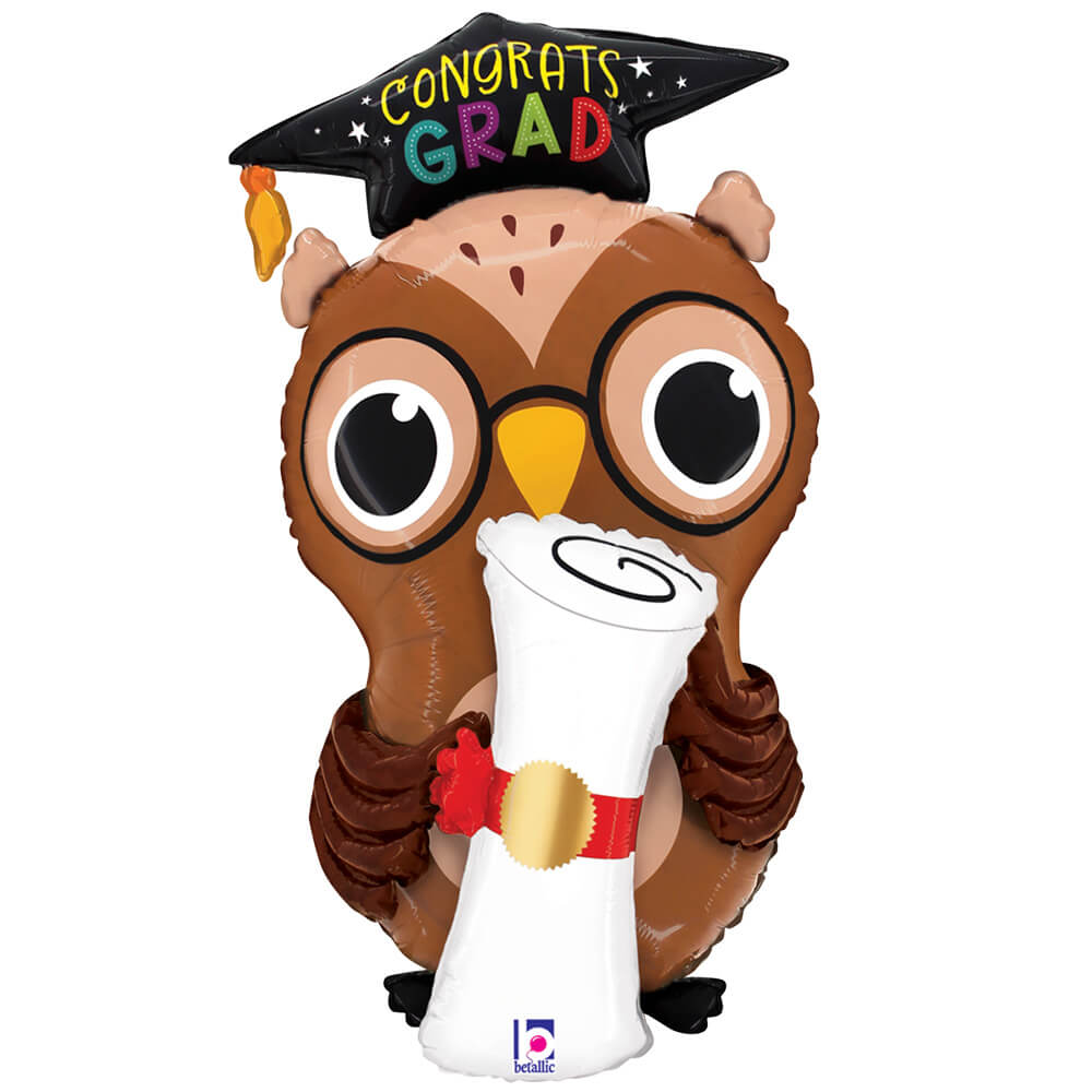 Betallic, Grad Balloon, Owl Design, Diploma Theme, Foil Balloon, Party Decor, Helium Safe, Graduation Owl, Celebration Balloon, Large Size, 4th july/ gradution (laballoons)