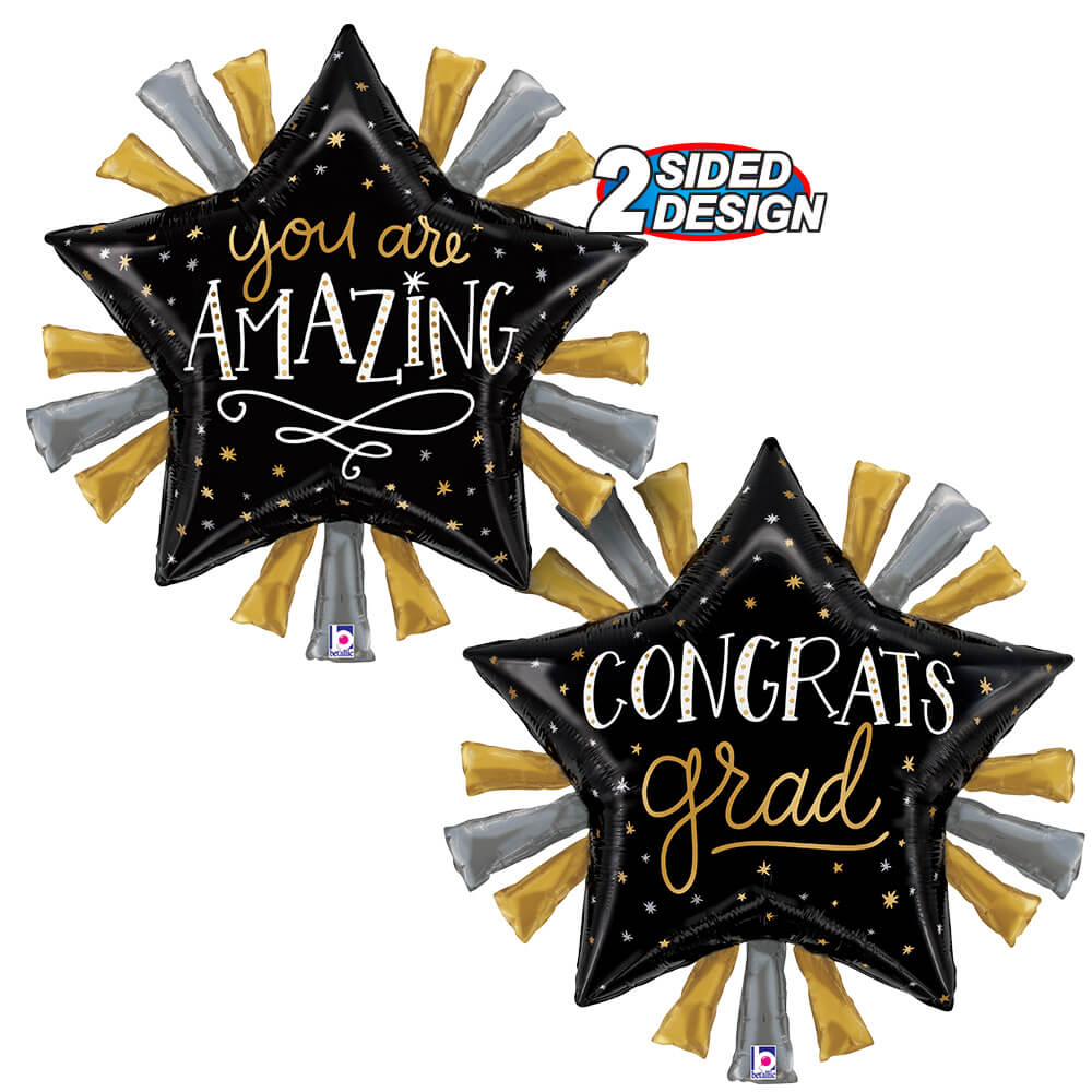 Betallic, Grad Balloon, Star Shape, Satin Foil, Party Decor, Mylar Balloon, Graduation Star, Celebration Balloon, Helium Safe, Large Size, 4th july/ gradution (laballoons)