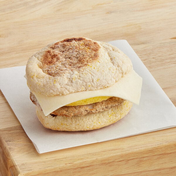 Grand Prairie Turkey Sausage, Egg, and Cheese Muffin Sandwich 5 oz. - 24/Case