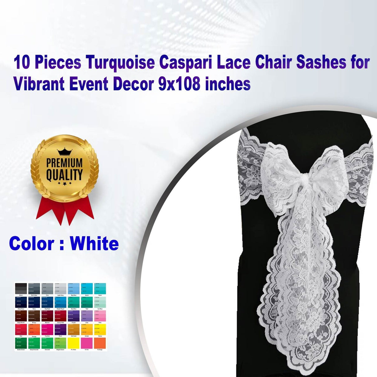 10 Pieces Turquoise Caspari Lace Chair Sashes for Vibrant Event Decor 9x108 inches