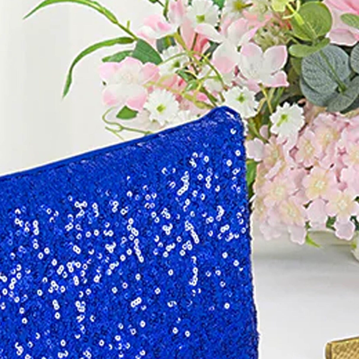 1 Piece Royal Blue Sequin Spandex Chair Cap 13.5 inch by 10 inch Reception Decor