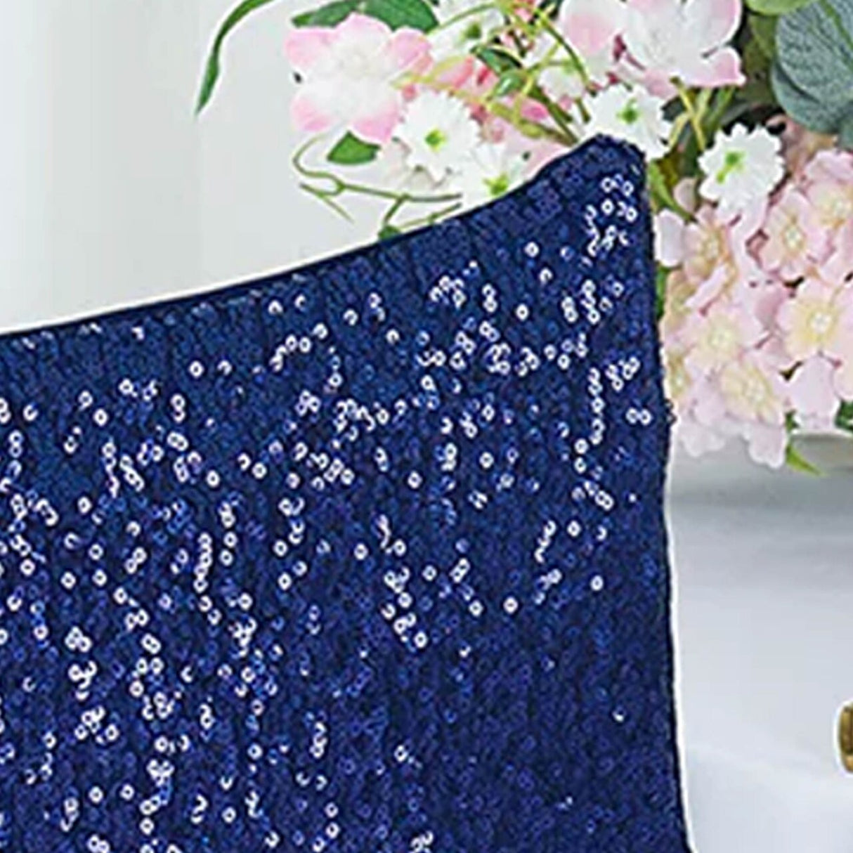 1 Piece Navy Blue Sequin Spandex Chair Cap 13.5 inch by 10 inch Wedding Cover