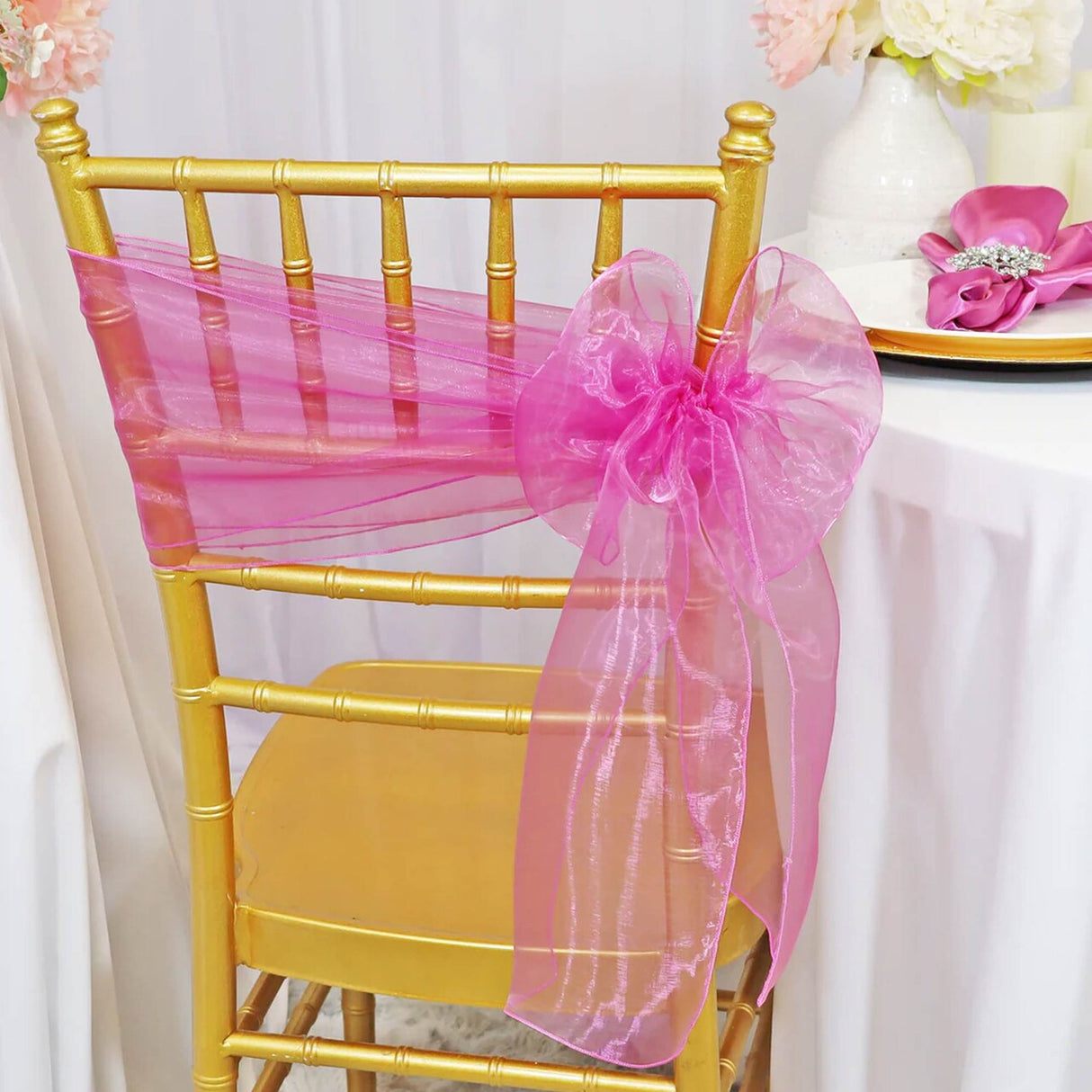 10 Pieces 8"x108" Organza Chair Sashes Magenta Or Azalea