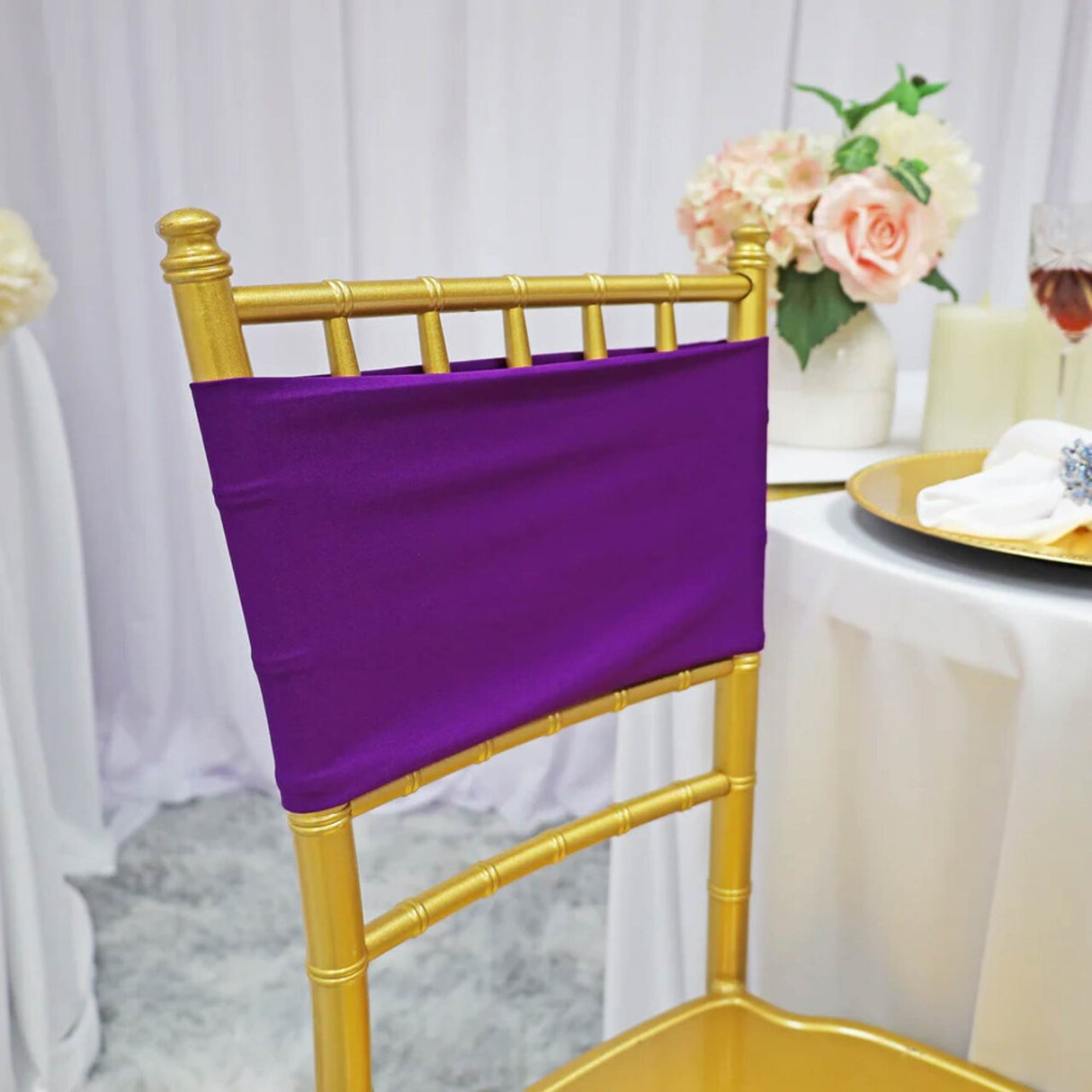 10 Pieces Stretchy Elegant Purple Spandex Chair Bands 7 x 13 Inches