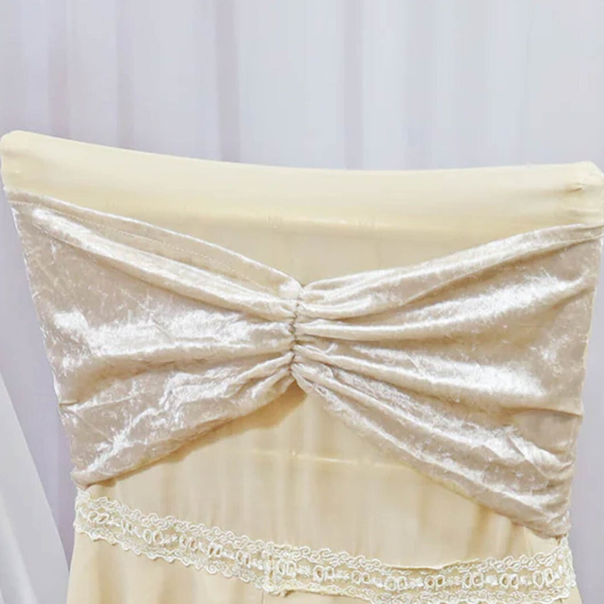 10 Pieces Champagne Ruffled Ice Crushed Velvet Chair Bands for Elegant Event Styling 8x13 inches