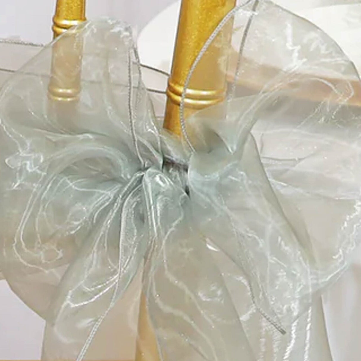 10 Pieces Silver Organza Chair Sashes 8"x108" Sheer Shimmer Chair Bows for Elegant Events