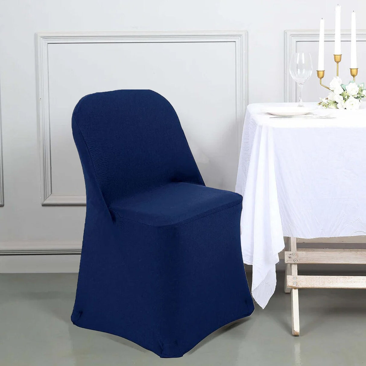 1 Piece Navy Blue Stretch Spandex Chair Cover for Classic Folding Seating
