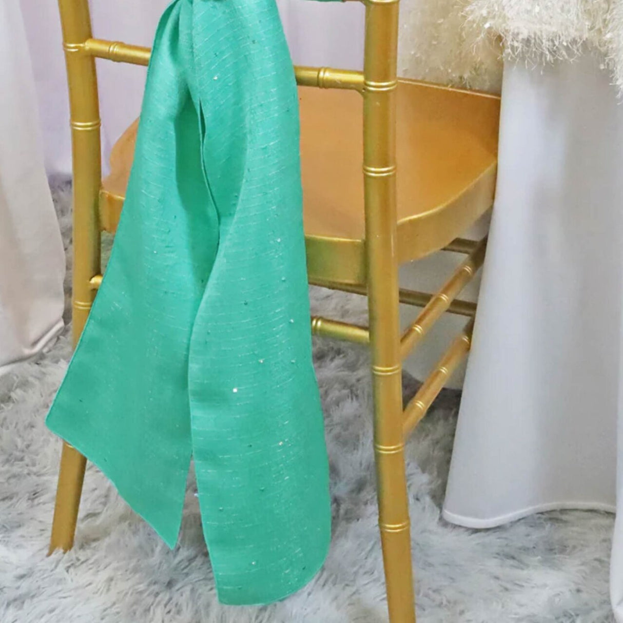 10 Pieces Tiff Blue or Aqua Blue Sequin Burlap Chair Sashes, 8"x108" Aqua Rustic Glam Decor