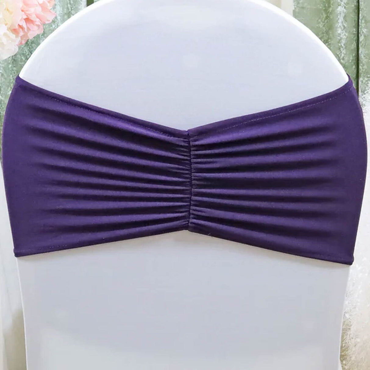 10 Pieces Eggplant Ruffled Spandex Chair Bands for Elegant Wedding Decor 8x13 inches