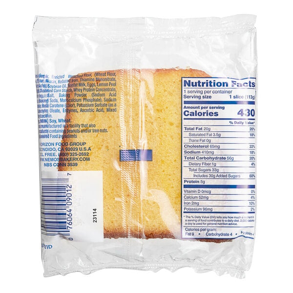Ne-Mo's Bakery Individually Wrapped Lemon Pound Cake Slice 4 oz. - 12/Case