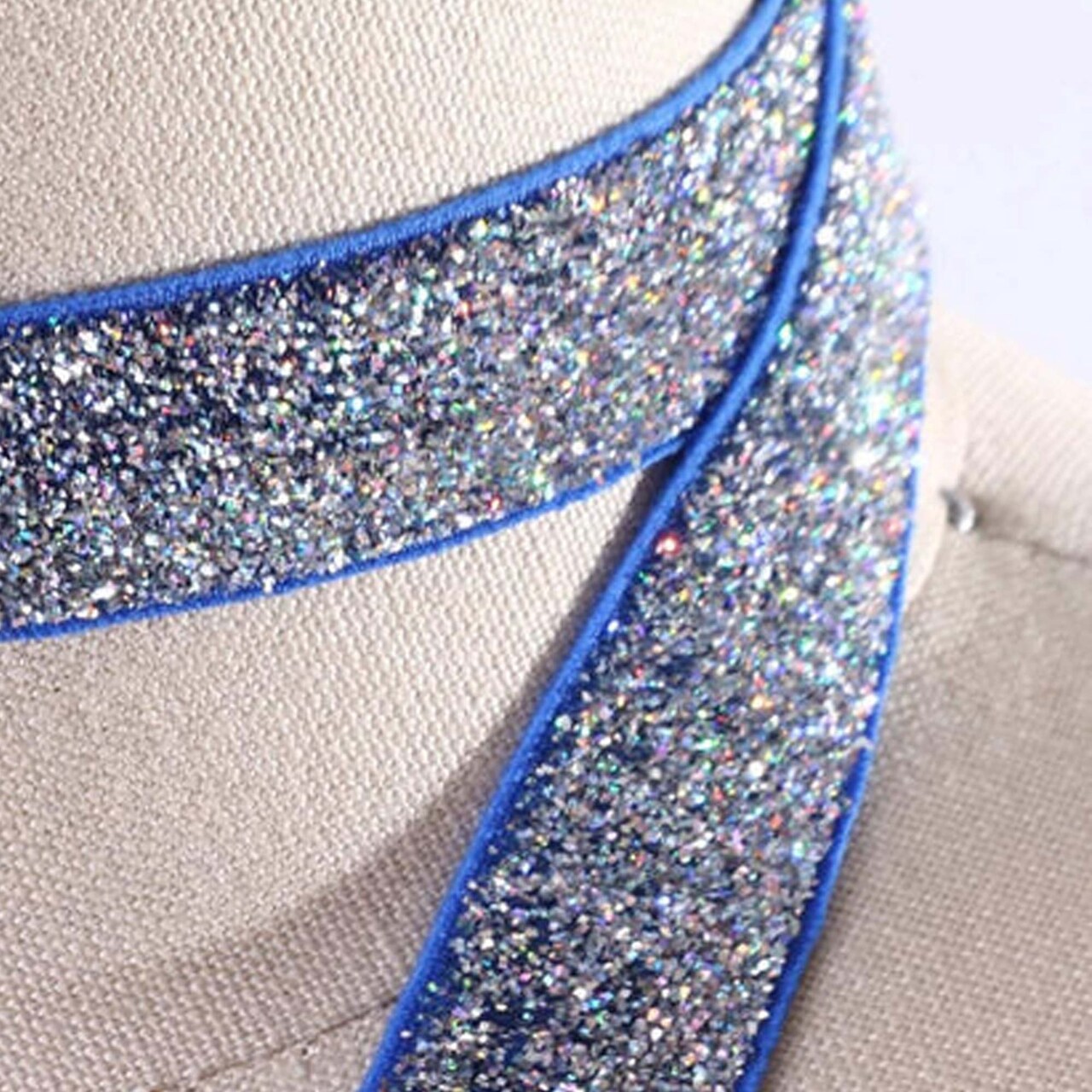 5/8" 2 Yards Stretch Blue Silver Glitter Elastic Trim for Headbands Hair Accessories Sewing
