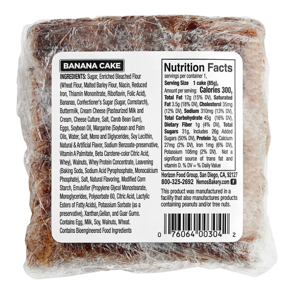 Ne-Mo's Bakery Frozen Individually Wrapped Banana Cake Square 3 oz. - 36/Case