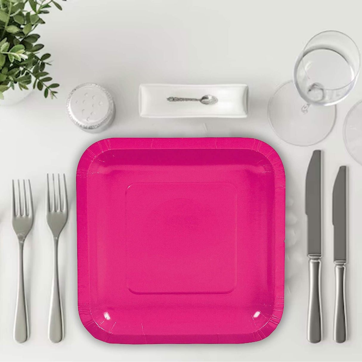24 Count Hot Pink Square Paper Dessert Plates 7"