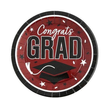 9" Graduation Party Black Congrats Grad Round Paper Dinner Plates 25 Ct.