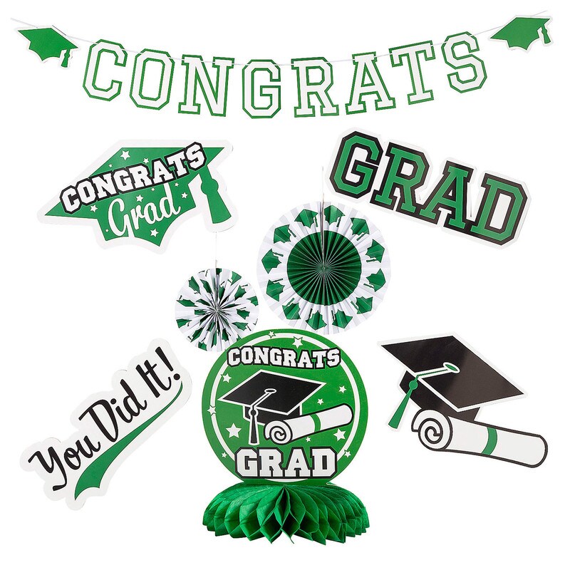 Green Congrats Grad Graduation Party Room Decorating Kit 11 Piece