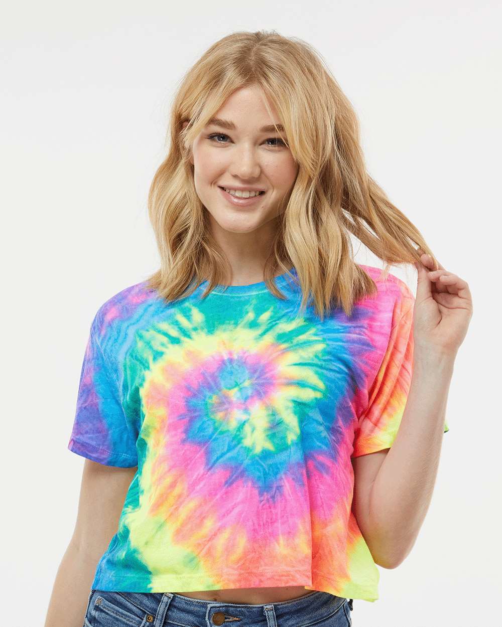 Colortone® Women's crewneck Short Sleeve Tie-Dyed Crop T-Shirt