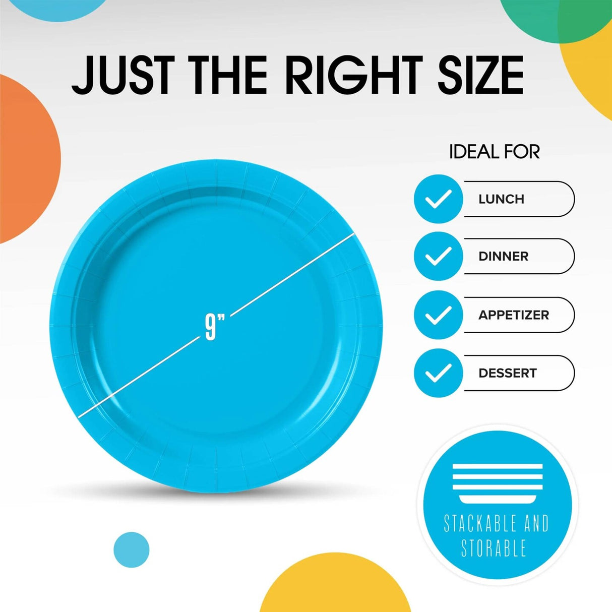 100 Count Turquoise Paper Plates 9 Inch Disposable Plates for Parties Events and Picnics