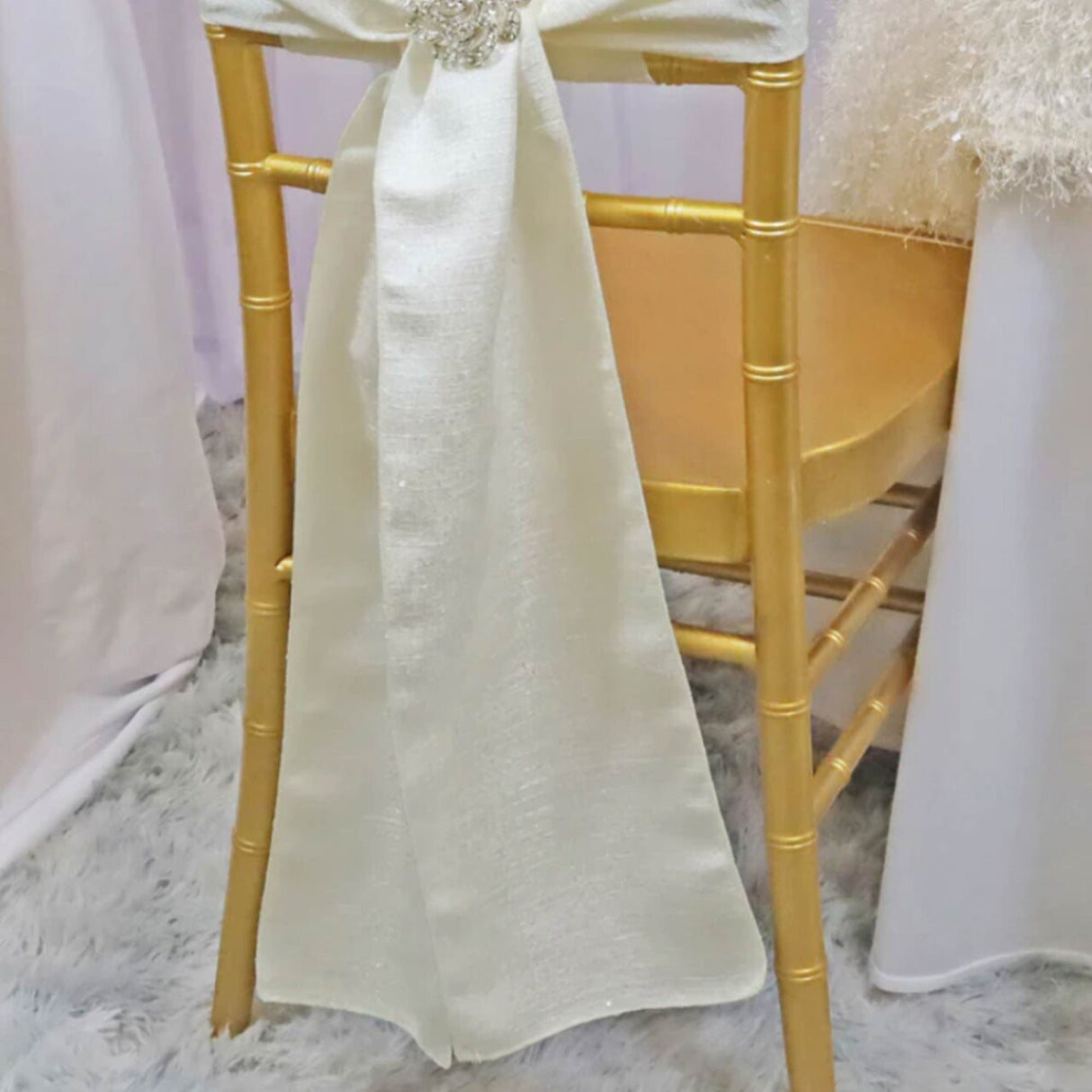 10 Pieces Ivory Sequin Paillette Poly Flax Burlap Chair Sashes 8"x108" Rustic Glamour Event Decor