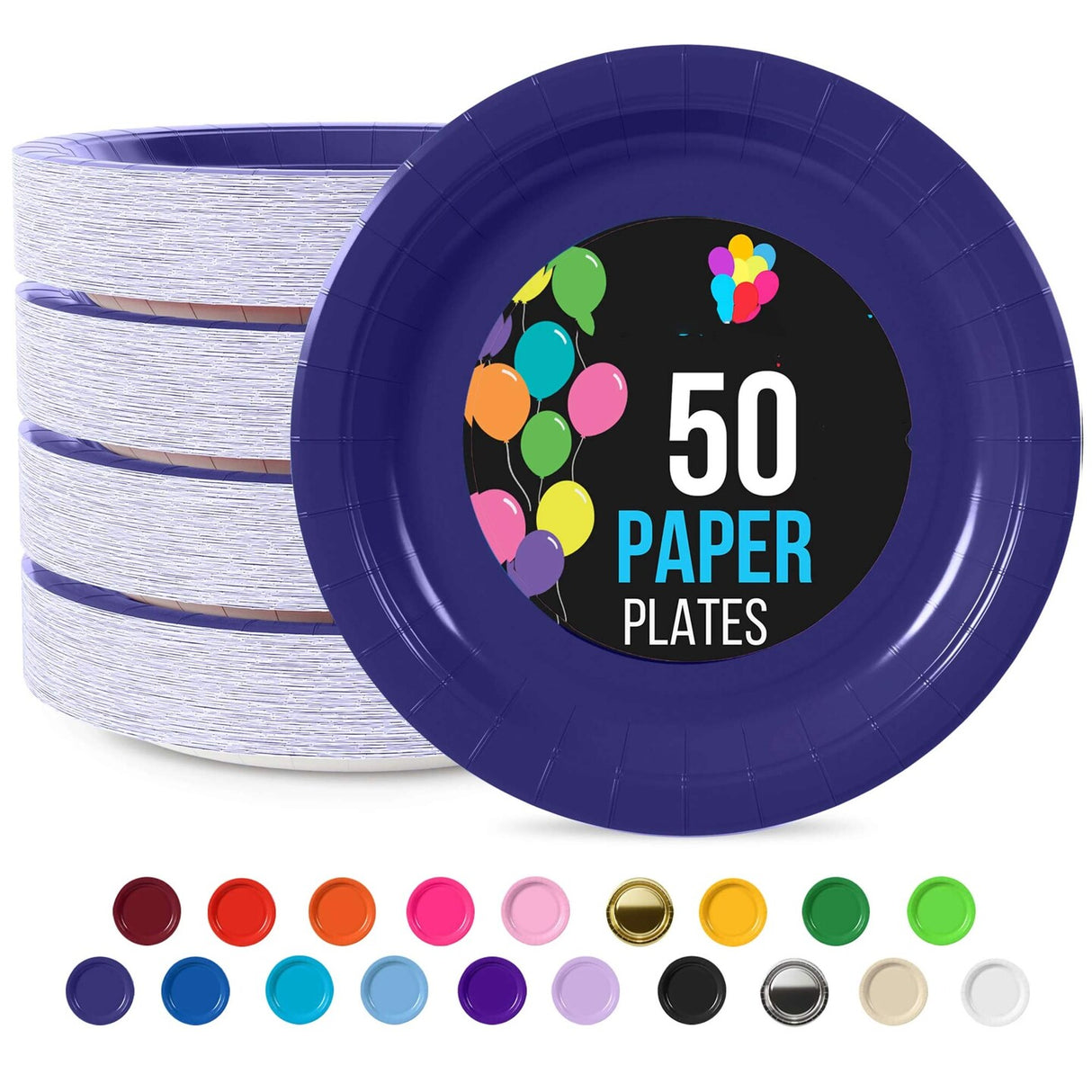 50 Count Navy Paper Plates 9 Inch Elegant Disposable Dinnerware for Parties and Events