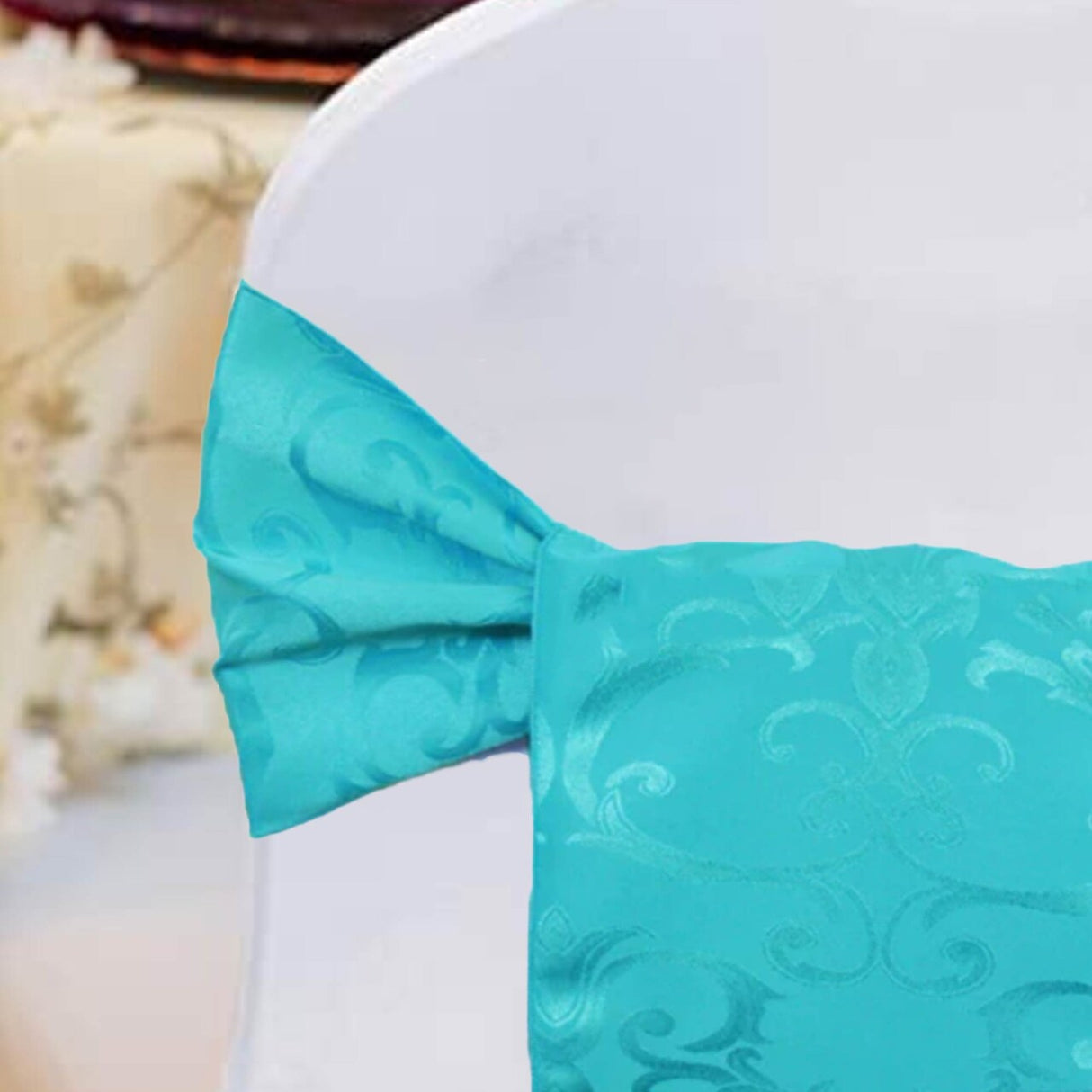 10 Pieces Turquoise Versailles Damask Chair Sashes 7.5"x108" Elegant Jacquard Polyester