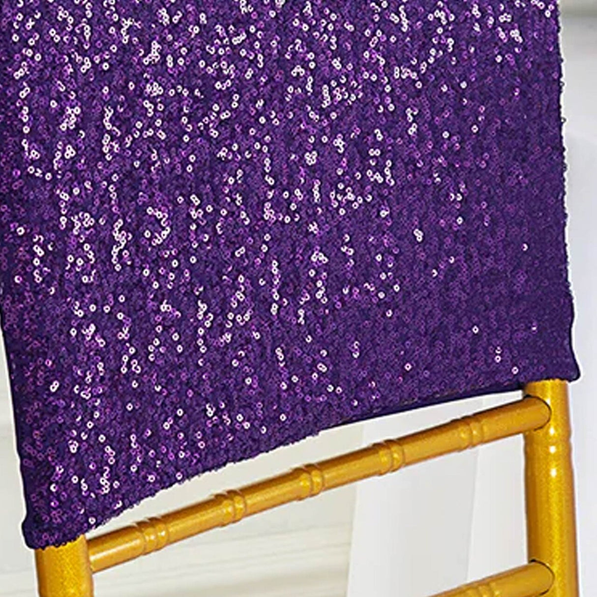 1 Piece Eggplant Purple Sequin Spandex Chair Cap 13.5 inch by 10 inch Wedding Decor