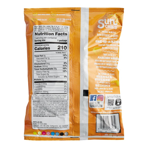 Sun Chips Harvest Cheddar Whole Grain Chips 1.5 oz. - 64/Case