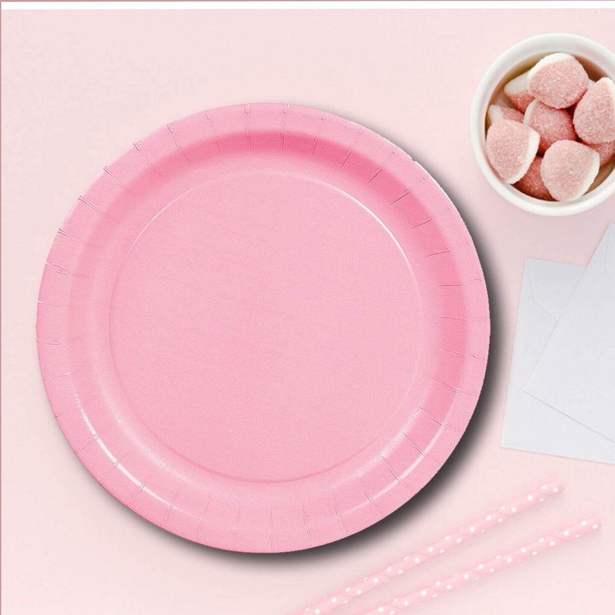 24 Count Pink Round Paper Dessert Plates for Party Table Settings 7 Inch