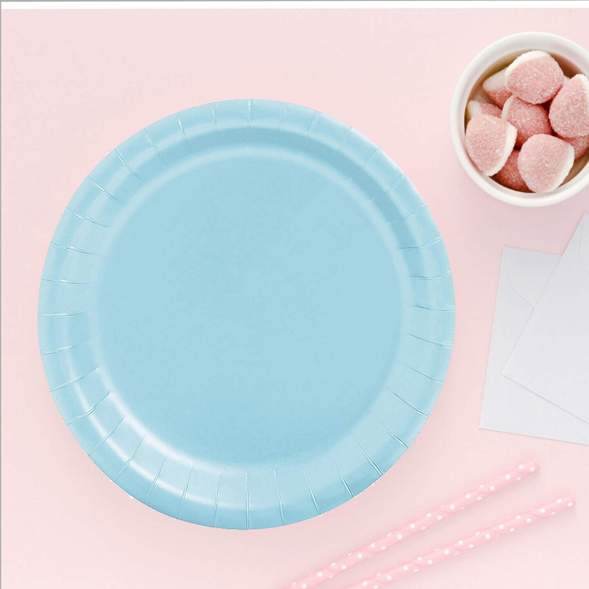 24 Count Light Blue Paper Plates 7 Inch Solid Color Round Dessert Plates for Celebrations