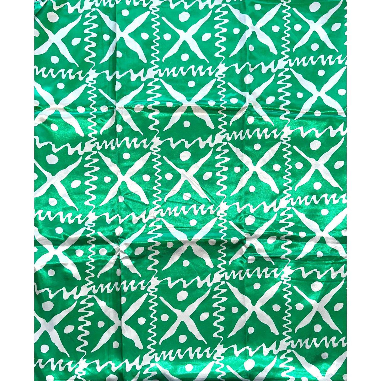 Naija To The Max Synthetic Satin Fabric - Green White African Print, 58" Width (Per Yard)
