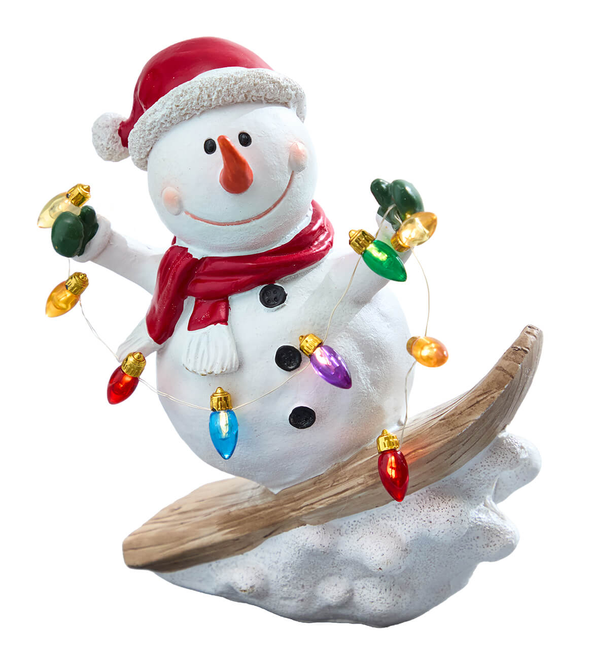 7.4” B/O Lighted Resin Skiing Snowman with Light String