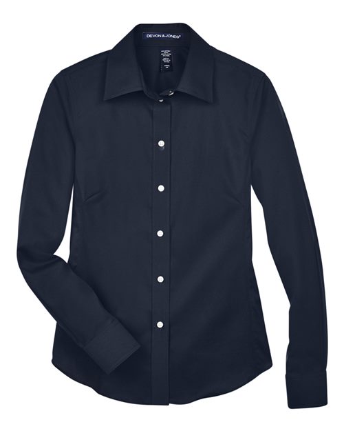 Devon & Jones® Women’s Solid Stretch Twill Woven Dress Shirt Non-Iron Professional Shirting with Flattering Fit