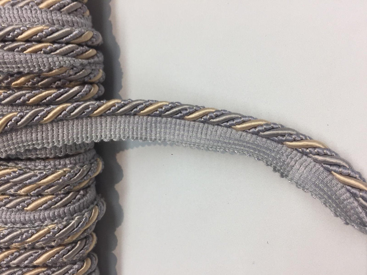 Light Blue With Beige Trim Rope With Gimp Upholstery Fabric - Light Blue/Beige Trim, 3/4" Width (10 Yards)