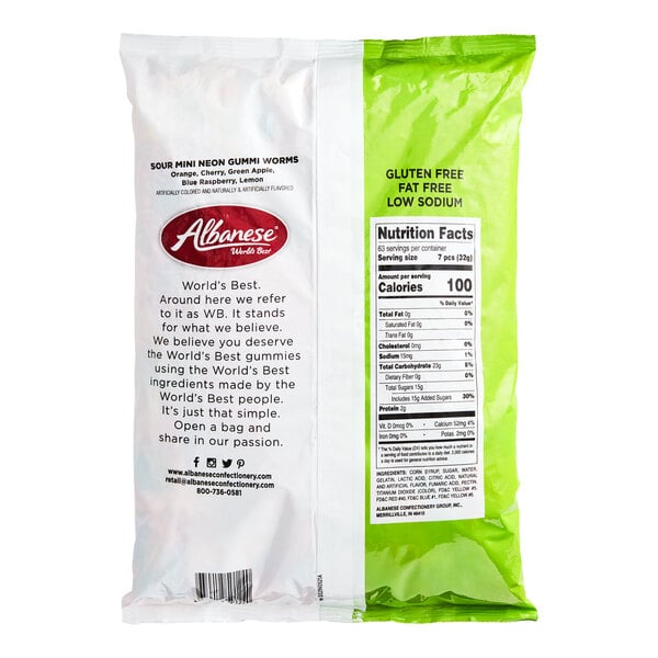 Albanese Mini Sour Neon Gummi Worms 4.5 lb. - 4/Case