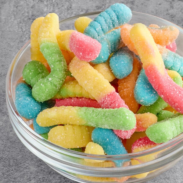 Albanese Mini Sour Neon Gummi Worms 4.5 lb. - 4/Case