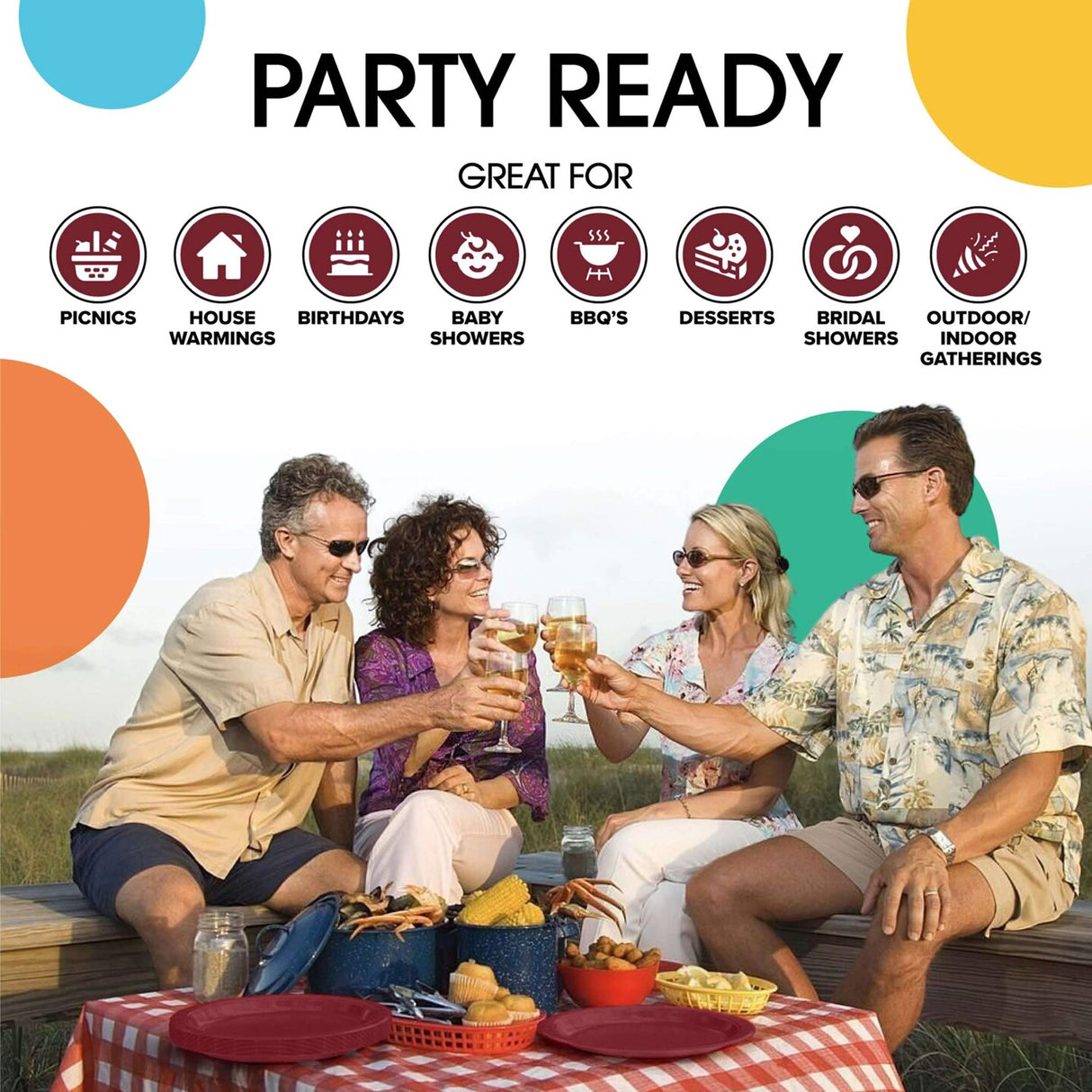 50 Count Burgundy Paper Plates Elegant Disposable Party Celebrations for Events 7"