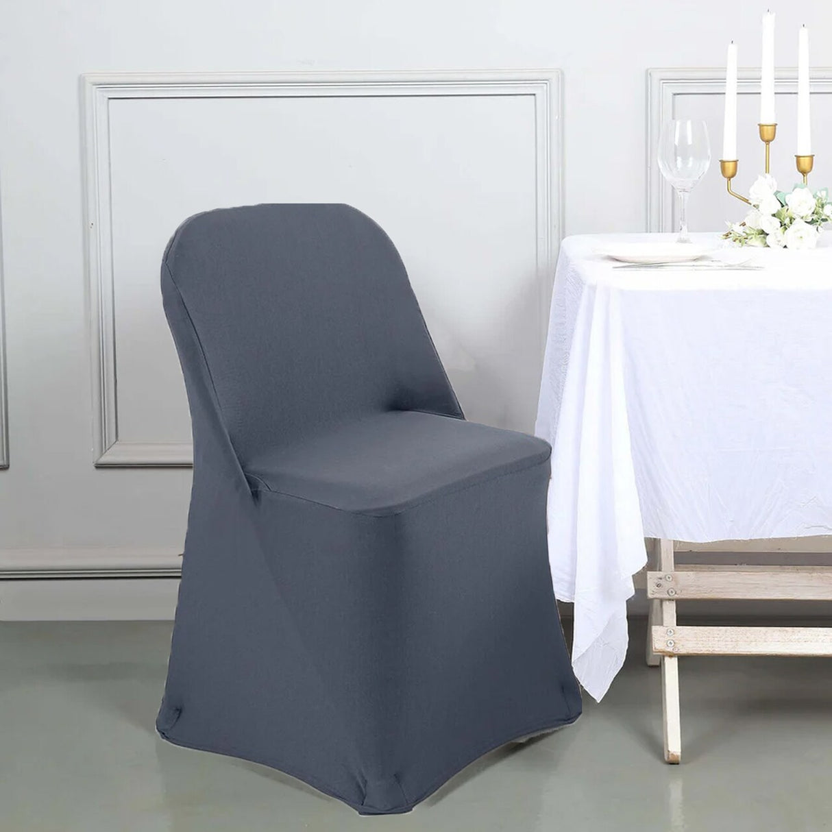 1 Piece Pewter Spandex Chair Cover for Sleek Folding Seating