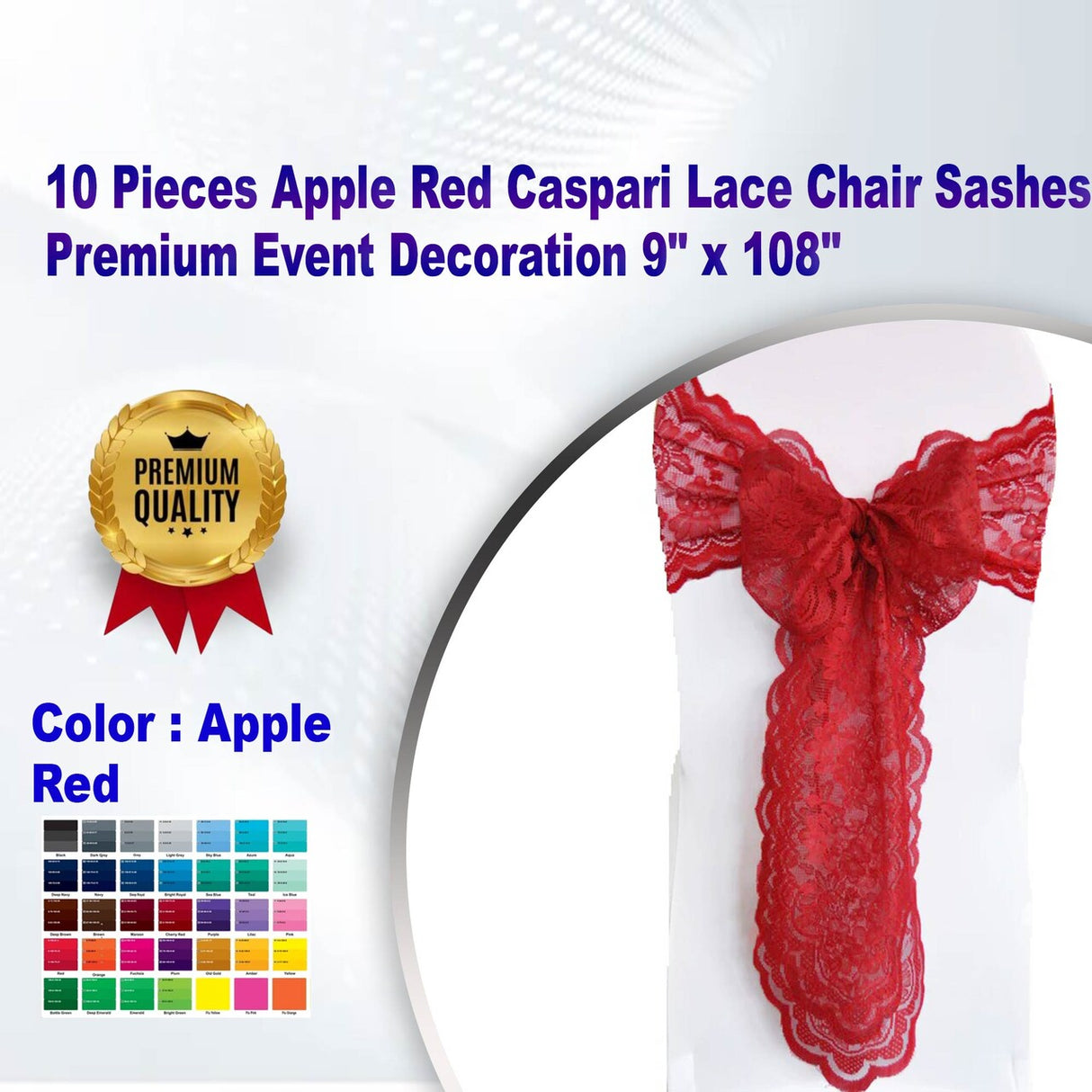 10 Pieces Apple Red Caspari Lace Chair Sashes Premium Event Decoration 9" x 108"