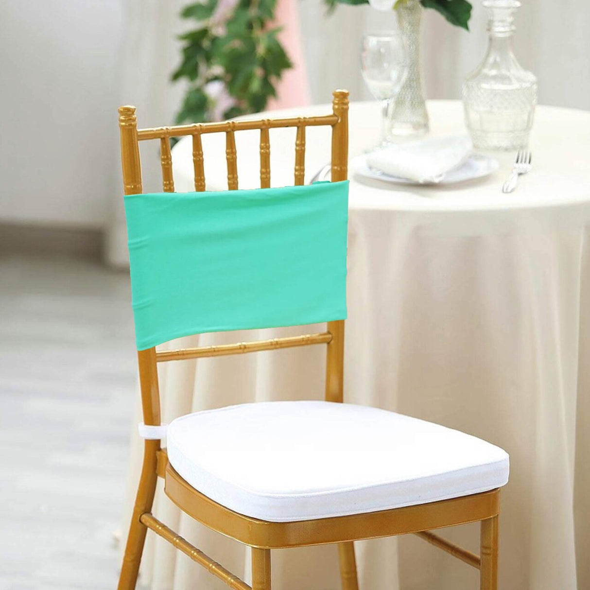 10 Pieces Bright Tiff Blue Or Aqua Blue Spandex Chair Bands 7 x 13 Inches