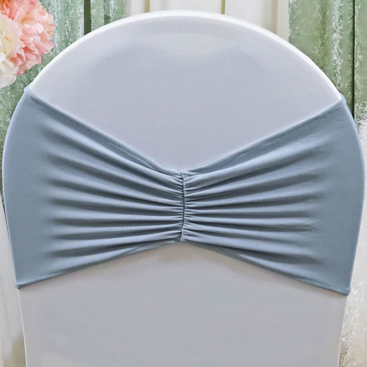 10 Pieces Dusty Blue Ruffled Spandex Chair Bands for Elegant Event Styling 8x13 inches