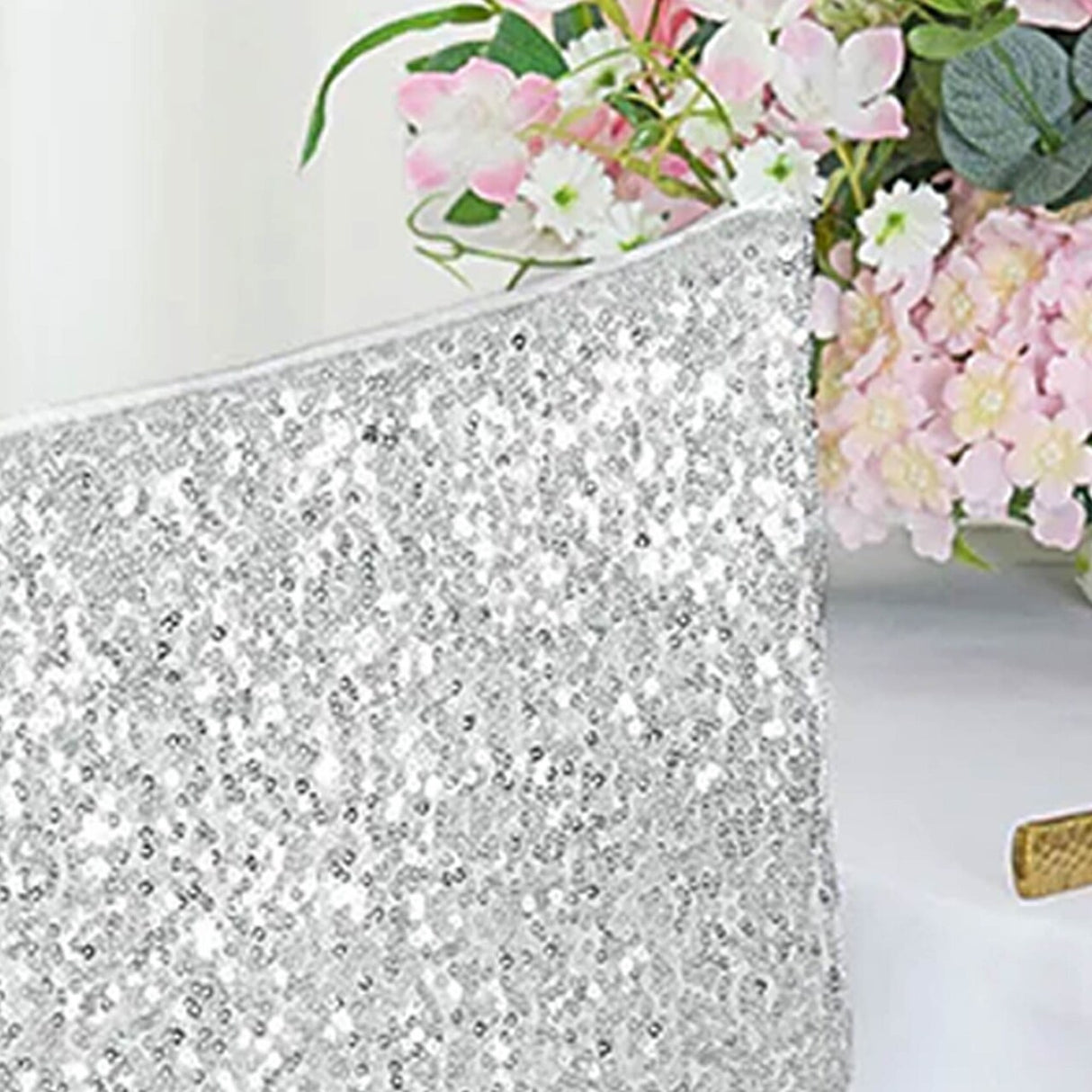 1 Piece Platinum Or Light Silver Sequin Spandex Chair Cap 13.5 inch by 10 inch Decor