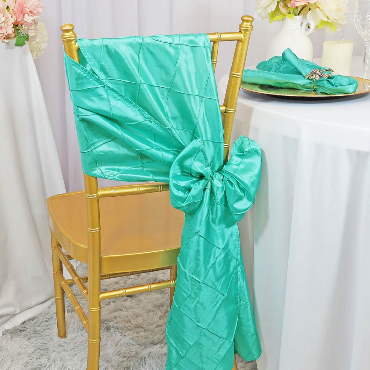 10 Pack Tiff Blue Pintuck Taffeta Chair Sashes 9.5x108 Inches