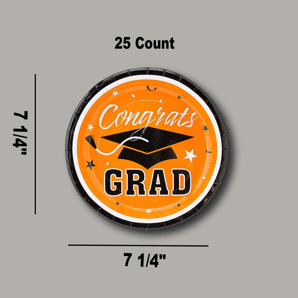 25 Count Orange Way to Go Grad Disposable Paper Dessert Plates 7 1/4 Inch Party Plates