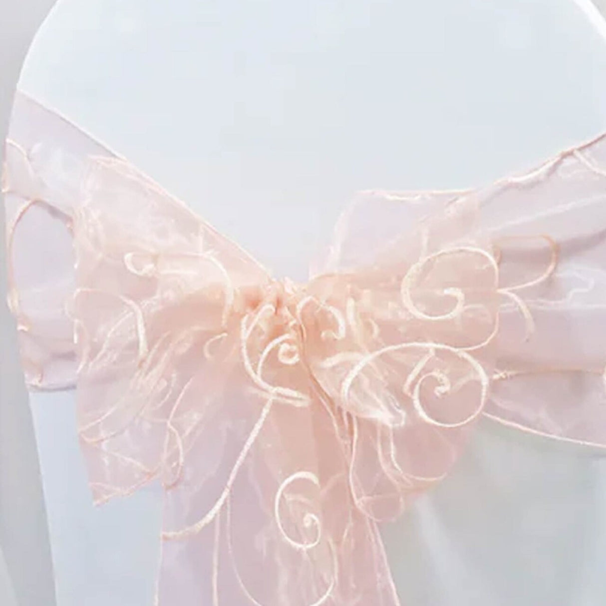 10 Pieces Blush Pink Rose Gold Embroidered Organza Chair Sashes Sheer Elegant Wedding Chair Wraps 8"x108"