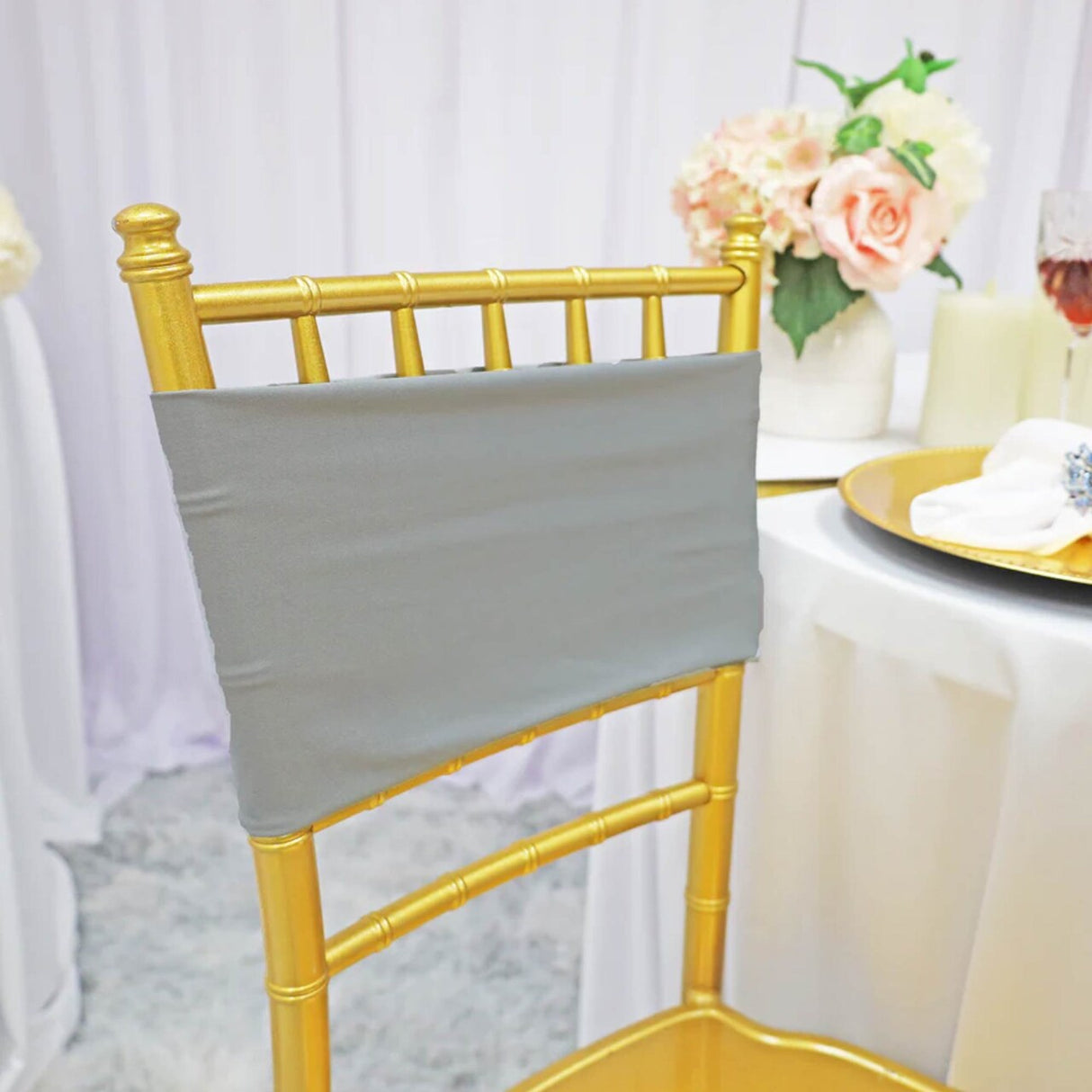 10 Pieces Shiny Silver Stretch Spandex Chair Bands 7 x 13 Inches